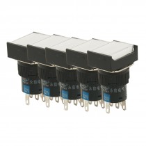 5 Pcs 5P White Lamp 1NO 1NC Latching Rectangular Push Button Switch AC 220V