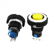 22mm Thread Panel Mount SPDT Self-Locking Yellow Lamp Pushbutton Switch 2 Pcs