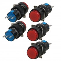 5 Pcs 1NO 1NC SPDT Self Locking Red Round 16mm Push Button Switch AC 250V 5A