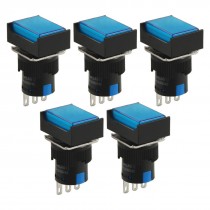 AC 250V 5A 1NO 1NC Latching Blue Rectangular Push Button Switch 5 Pcs