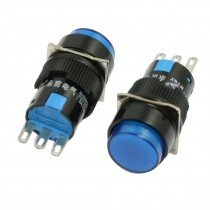 2 Pcs 3 Pin Momentary 1NO 1NC Blue Round Push Button Switch AC 250V 5A