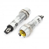 2 Pcs DC12V 8mm Thread Yellow Bulb Illuminated Power Signal Indicator Pilot Lamp