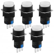 Panel Mount 1NO 1NC Latching Type White Push Button Switch AC 250V 5 Pcs