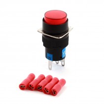 DC 12V Red Lamp SPDT Round Push Button Switch w Electrical Female Connector