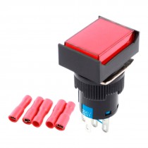 AC220V Red Light Lamp Momentary Pushbutton Switch + 5 x Crimp Connector