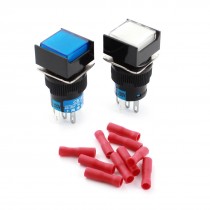 2pcs AC220V Light SPDT Momentary Square Pushbutton Switch + DIY Wiring Terminals