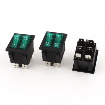 3Pcs SPST Dual Button Green Lamp Boat Rocker Switch 6 Pins AC 250V/15A 125V 20A