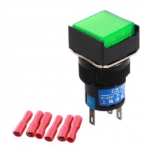DC 24V Green Lamp 16mm SPDT Momentary Push Button Switch + 5pcs Crimp Terminals