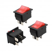 3Pcs AC 220V/5A 4 Pin SPDT ON/OFF Red Head Power Control Boat Rocker Switch