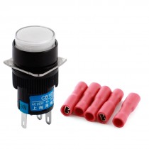 DC24V White Light Panel Mount SPDT Momentary Pushbutton Switch + 3pcs Connectors