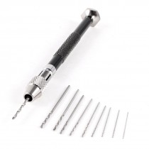 Black Model Drill Single Mouth Pin Vise Hand Chuck w Bit Dia 0.3-1.2mm