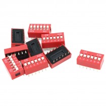 10 Pieces DIP Mount Dual Row 12 Pin 6 Positions Sliding Switch 2.54mm Pitch Red