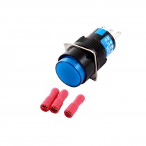 DC30V 5A SPDT Blue Button Latching Pushbutton Switch w 3PCS Female Connectors