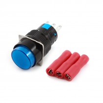 Blue 3Pins SPDT Momentary Round Pushbutton Switch w Crimp Terminals