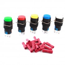 5pcs DC 24V Mixed Color Light 16mm SPDT Momentary Pushbutton Switch + Connector