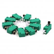10 Pcs AC 250V 16A SPDT Short Hinge Roller Lever Miniature Micro Switch Green
