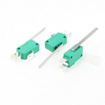 3 Pcs AC 250V 16A SPDT Long Straight Hinge Lever Miniature Micro Switch Green