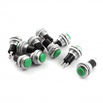 10Pcs AC125V 3A AC250V 6A 2 Pin Green SPST Momentary Metal Pushbutton Switch