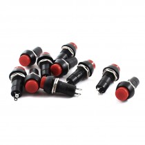 10Pcs AC250V 3A 2 Pins Panel Mount SPST Momentary Pushbutton Switch Black Red