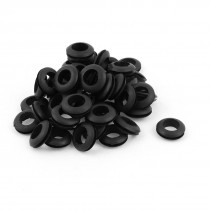 50 x Black Rubber 14mm Open Hole Ring Dual Side Cable Wiring Grommet