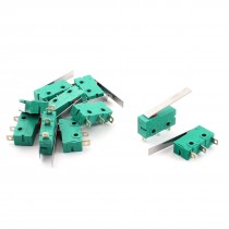 SPDT 1NO 1NC Long Hinge Lever Momentary Green Micro Limit Switch 10 Pcs