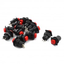 15Pcs Red Button 12mm Thread SPST Self-locking Push Button Switch