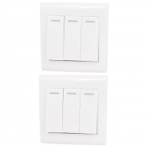 Home Office 3 Gang Button SPST White Wallplate Panel Switch AC 250V 10A 2 Pcs