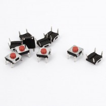 10pcs 4 Pins Momentary Red Button Tactile Pushbutton Key Switch DIP 6X6X2.7mm