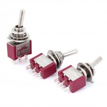 3 Pcs SPDT 3 Terminals 2 Position On-Off Toggle Switch Red AC 120V 5A