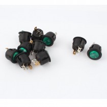 AC 250V 6A 125V 10A Green Light 3P SPST on Off Round Rocker Switch KCD1 10 Pcs
