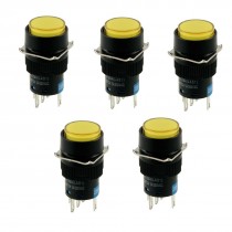 5 Pcs AC 220V Yellow Lamp Round Latching 1NO 1NC Push Button Switch Fmyaw