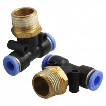 2 Pcs 3/8" Thread 6mm One Touch Push In T Joint Quick Fittings