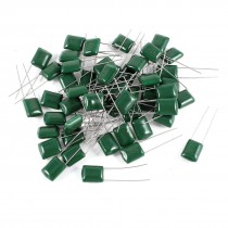 50 Pcs Radial Leads Polyester Film Cap Capacitors Green 2A104J 100V 100nF 5