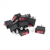 10 Pcs AC 6A 250V 10A 125V Red Light Lamp on Off 2 Position SPST Rocker Switch