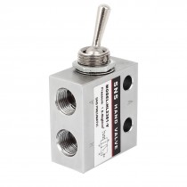 Silver Tone Carbon Steel 2 Port 3 Position Pneumatic Knob Switch Valve HL 2301 V