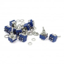 AC 125V 6A 6 Terminals Latching DPDT 2 Position on on Toggle Switch Blue 10 Pcs