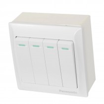 White AC 250V 10A Four Gang Wallplate Panel Switch w Mount Box