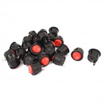 24 Pcs KCD 107 SPST on Off Snap in Round Rocker Switch Red AC 125V 10A 250V 6A