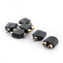 6pcs RCA Male Plug to 2 RCA Female Splitter Video Adapter Connector Silver Tone