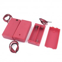 3pcs Red Plastic Wire Leads Battery Storage Case Holder w Cover for 2 x 1 5V AA