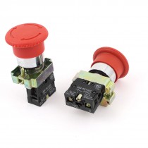 600V Ui 10A Ith Locking SPST Mushroom Head Emergency Stop Pushbutton Switch 2pcs