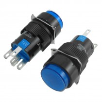 2 x 5P Latching 1NO 1NC Blue Neon Light Round Push Button Switch AC 12V