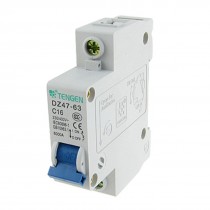 6000A Breaking Capacity 1P Overload Mini Circuit Breaker AC 230V/400V 16A