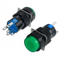2 x 5P Latching 1NO 1NC Green Neon Light Round Push Button Switch 12V