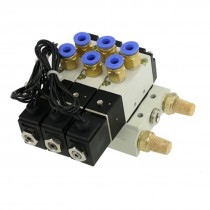 4V110 06 DC 12V 5 Way Triple Solenoid Valve Mufflers Base Quick Fittings Set
