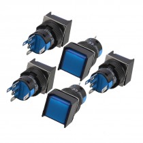 5 Pcs Blue Square Cap DC 12V Light 1P2T 5 Terminals Push Button Switch