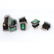 AC 250V 6A 125V 10A SPST on Off 3 Pin Green Light Waterproof Rocker Switch 10pcs