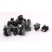 AC 250V 6A 125V 10A DPST on Off 4 Pin Green Light Waterproof Rocker Switch 20pcs