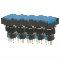 5 Pcs Panel Mount Momentary Blue Lamp Rectangular Push Button Switch DC 24V