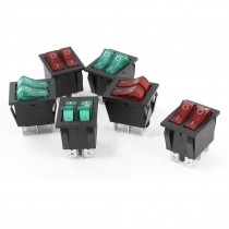 Red Green Light SPST ON/OFF 2 Snap in Rocker Switch AC 6A/250V 20A/125V 6 Pcs